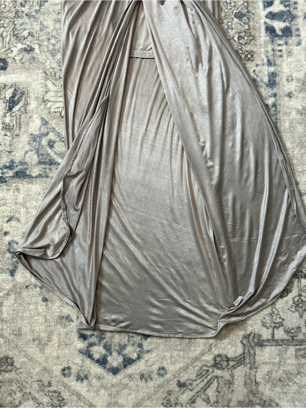 Venus Smocked Waist Maxi Skirt in Gray with Black Band